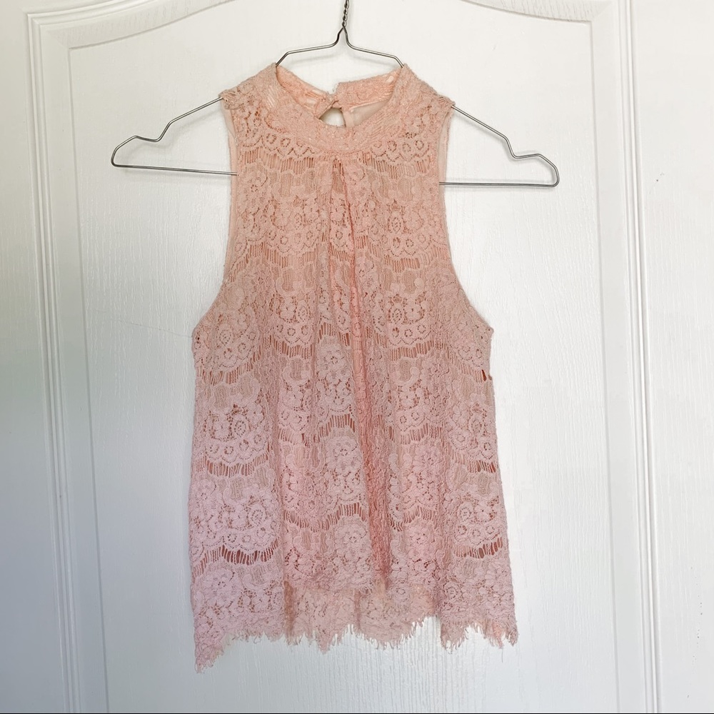 Fire Los Angeles Baby Pink Lace Halter Tank Top